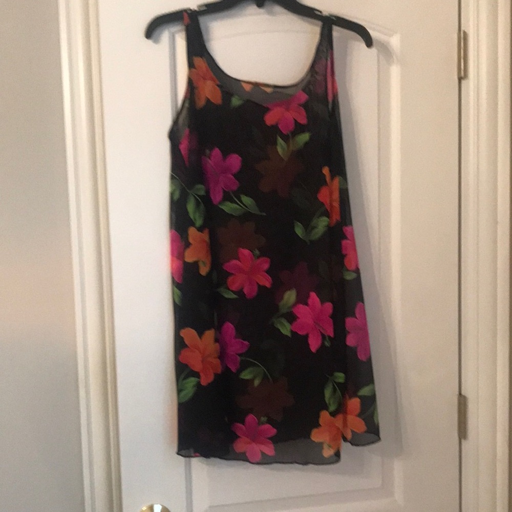 Women's Black Floral Swim Coverup Dress